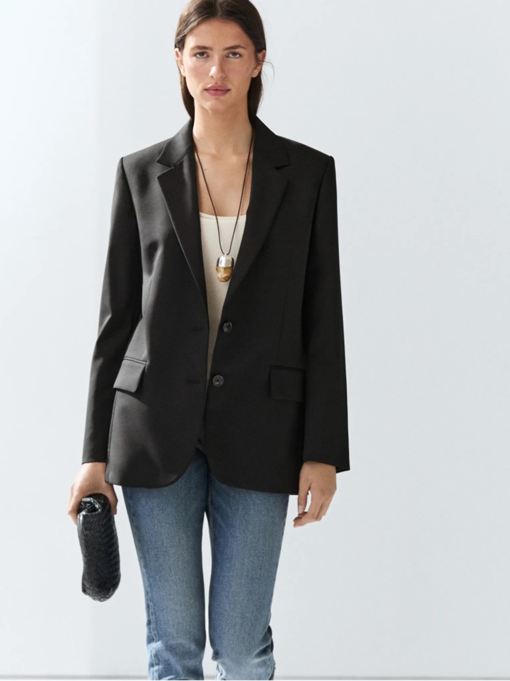 Massimo Dutti 100% Extra Fine Two Button Blazer, Size 36, Black